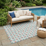 5' X 8' Teal Blue And Silver Floral Washable Indoor Outdoor Area Rug