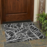 3' X 5' Black And Graphite Floral Washable Indoor Outdoor Area Rug