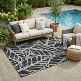5' X 8' Black And Graphite Floral Washable Indoor Outdoor Area Rug