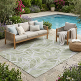 5' X 8' Green And Silver Floral Washable Indoor Outdoor Area Rug