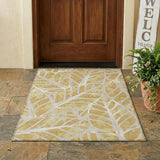 3' X 5' Gold And Wheat Floral Washable Indoor Outdoor Area Rug