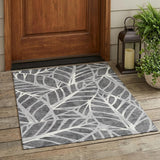 3' X 5' Gray And Graphite Floral Washable Indoor Outdoor Area Rug