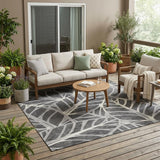5' X 8' Gray And Graphite Floral Washable Indoor Outdoor Area Rug