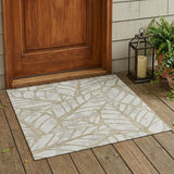 3' X 5' Ivory And Linen Floral Washable Indoor Outdoor Area Rug