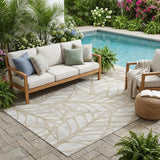 5' X 8' Ivory And Linen Floral Washable Indoor Outdoor Area Rug