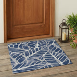 3' X 5' Navy Blue And Blue Floral Washable Indoor Outdoor Area Rug