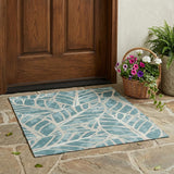3' X 5' Teal Blue And Silver Floral Washable Indoor Outdoor Area Rug
