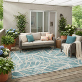 5' X 8' Teal Blue And Silver Floral Washable Indoor Outdoor Area Rug