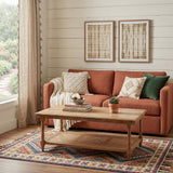 42" Natural Solid Wood and Rattan Coffee Table