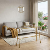 48" Clear and Antiqued Gold Glass and Iron Console Table
