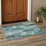 3' X 5' Aqua And Teal Blue Geometric Washable Indoor Outdoor Area Rug