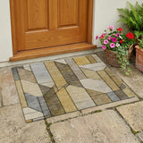 3' X 5' Brown And Beige Geometric Washable Indoor Outdoor Area Rug