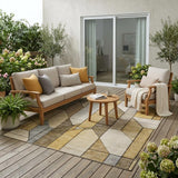 5' X 8' Brown And Beige Geometric Washable Indoor Outdoor Area Rug