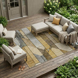 8' X 10' Brown And Beige Geometric Washable Indoor Outdoor Area Rug
