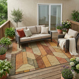 5' X 8' Copper And Orange Geometric Washable Indoor Outdoor Area Rug