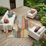 8' X 10' Coral And Orange Geometric Washable Indoor Outdoor Area Rug