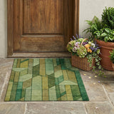 3' X 5' Green And Brown Geometric Washable Indoor Outdoor Area Rug