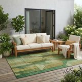 5' X 8' Green And Brown Geometric Washable Indoor Outdoor Area Rug