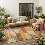 5' X 8' Orange And Copper Geometric Washable Indoor Outdoor Area Rug