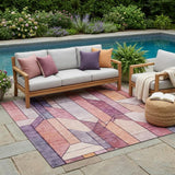 5' X 8' Pink And Mauve Geometric Washable Indoor Outdoor Area Rug