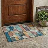 3' X 5' Teal Blue And Gray Geometric Washable Indoor Outdoor Area Rug