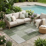 5' X 8' Green And Silver Abstract Washable Indoor Outdoor Area Rug