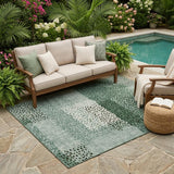 5' X 8' Green And Silver Abstract Washable Indoor Outdoor Area Rug