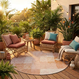 8' Coral And Orange Round Abstract Washable Indoor Outdoor Area Rug