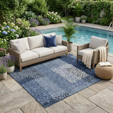 5' X 8' Denim Blue And Blue Abstract Washable Indoor Outdoor Area Rug