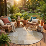 8' Khaki And Brown Round Abstract Washable Indoor Outdoor Area Rug