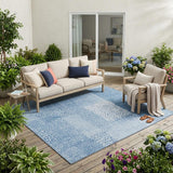 5' X 8' Sky Blue And Blue Abstract Washable Indoor Outdoor Area Rug