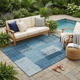 5' X 8' Teal Blue And Denim Blue Abstract Washable Indoor Outdoor Area Rug