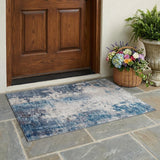 3' X 5' Blue And Silver Abstract Washable Indoor Outdoor Area Rug