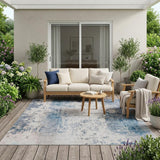 5' X 8' Blue And Silver Abstract Washable Indoor Outdoor Area Rug