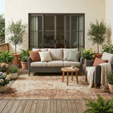 5' X 8' Copper And Orange Abstract Washable Indoor Outdoor Area Rug