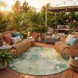 8' Green And Sage Round Abstract Washable Indoor Outdoor Area Rug