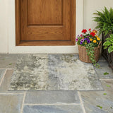 3' X 5' Pewter And Gray Abstract Washable Indoor Outdoor Area Rug