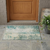3' X 5' Teal Blue And Silver Abstract Washable Indoor Outdoor Area Rug