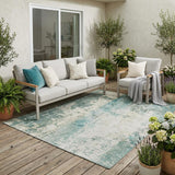 5' X 8' Teal Blue And Silver Abstract Washable Indoor Outdoor Area Rug