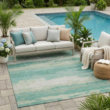 5' X 8' Aqua And Teal Blue Abstract Washable Indoor Outdoor Area Rug