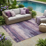 5' X 8' Eggplant And Purple Abstract Washable Indoor Outdoor Area Rug