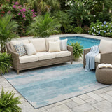 5' X 8' Sky Blue And Blue Abstract Washable Indoor Outdoor Area Rug