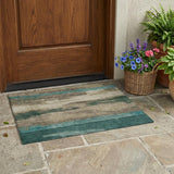 3' X 5' Teal Blue And Beige Abstract Washable Indoor Outdoor Area Rug