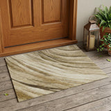 3' X 5' Beige And Brown Abstract Washable Indoor Outdoor Area Rug