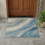 3' X 5' Blue And Silver Abstract Washable Indoor Outdoor Area Rug