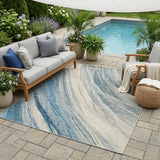 5' X 8' Blue And Silver Abstract Washable Indoor Outdoor Area Rug