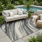 5' X 8' Gray And Graphite Abstract Washable Indoor Outdoor Area Rug