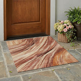 3' X 5' Orange And Burgundy Abstract Washable Indoor Outdoor Area Rug