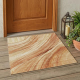 3' X 5' Salmon And Orange Abstract Washable Indoor Outdoor Area Rug