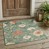 3' X 5' Green And Brown Floral Washable Indoor Outdoor Area Rug